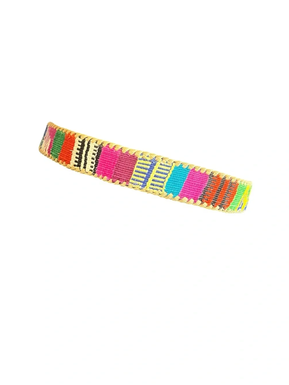 Vtg Hand Woven Belt Leather Traditional Art Guatemalan Multi Color Textile